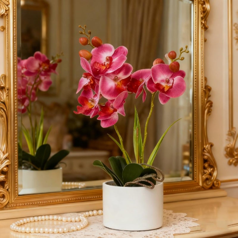 Jusdreen Artificial Purple Orchid, Phalaenopsis in Ceramic Pot with Vase for Home Office Table Decor, Flower Centerpiece - Image 4
